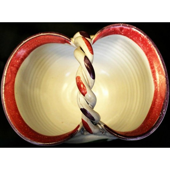 Handmade Artesian Pottery Basket Clay Painted Glazed White Purple Flower Twisted - Picture 6 of 8